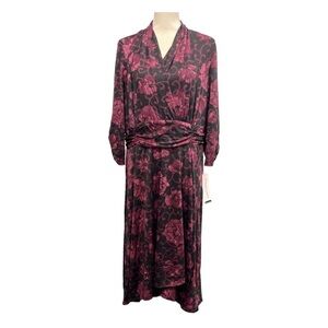 Perceptions Purple and Black Maxi Dress Size 2X 3/4 ruched Sleeve Stretchy New